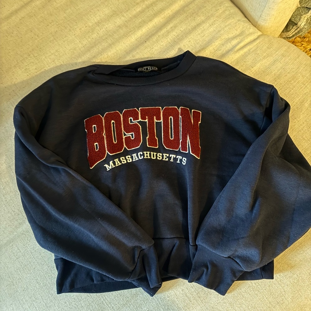 Boston Massachusetts Navy Cropped Sweater